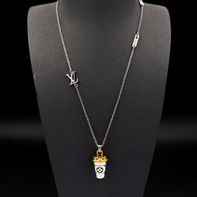 Louis Vuitton LV Letter Floral Enamel Inscription Miniature Coffee Cup Necklace-3915  